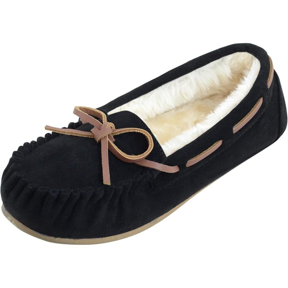 Women's Black Micro Suede Faux Fur Cozy Indoor Outdoor House Slippers Boot Shoes